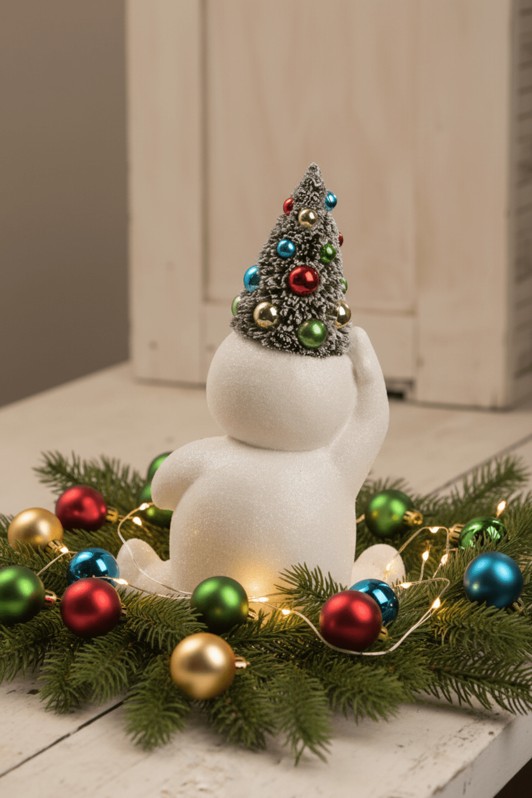 Bethany Lowe Christmas Retro Candy Cane Snowman w/Tree TL1358 - The Primitive Pineapple Collection