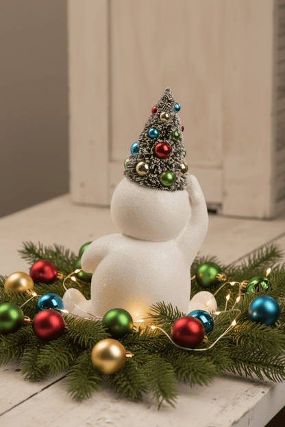 Bethany Lowe Christmas Retro Candy Cane Snowman w/Tree TL1358 - The Primitive Pineapple Collection