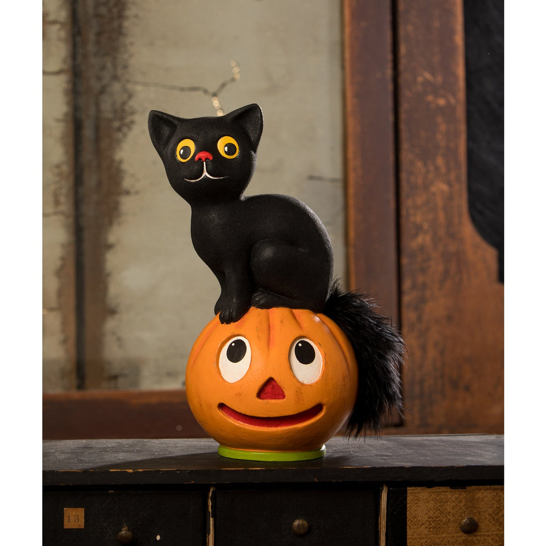 Bethany Lowe Halloween Vintage Seated Cat on Pumpkin TL3361