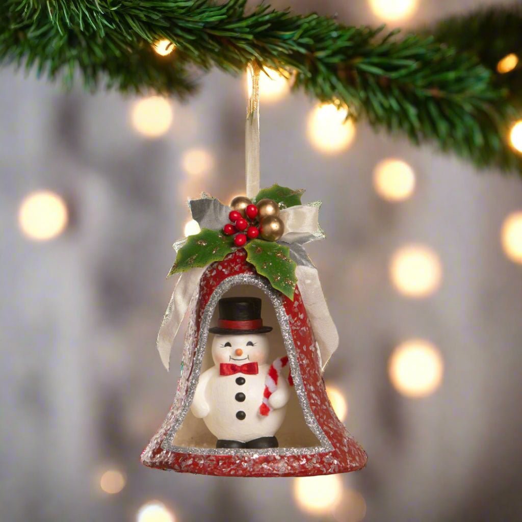 Bethany Lowe Christmas Kitschmas Snowman in Bell TL4375 - The Primitive Pineapple Collection