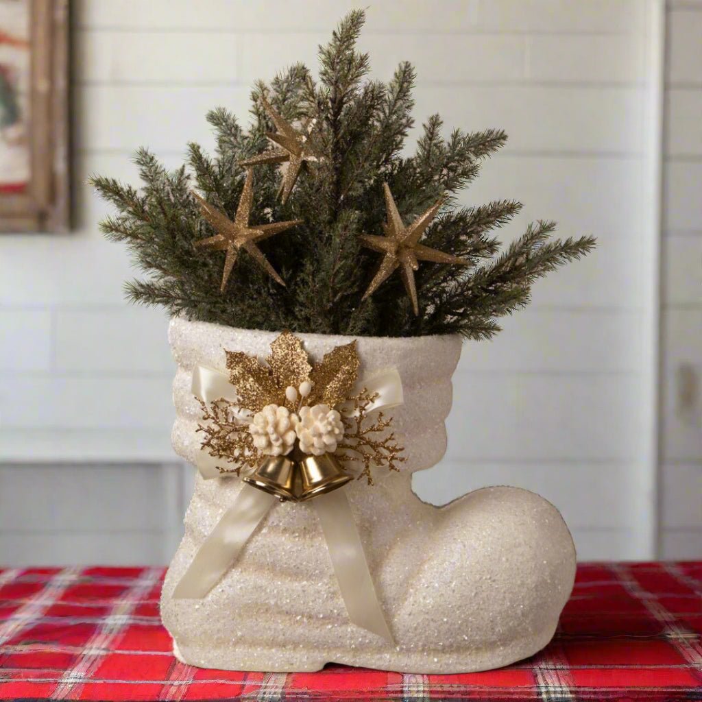Bethany Lowe Christmas Winter White Santa Boot TL4384 - The Primitive Pineapple Collection