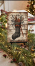 Primitive Christmas Stocking w/Greenery 12x8 Metal Sign - The Primitive Pineapple Collection