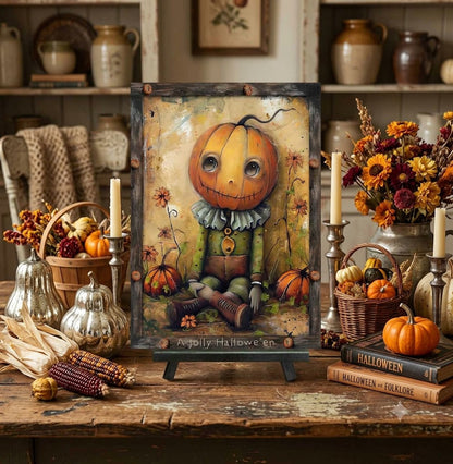 Primitive A Jolly Halloween Pumpkin Man 12x8 Metal Sign