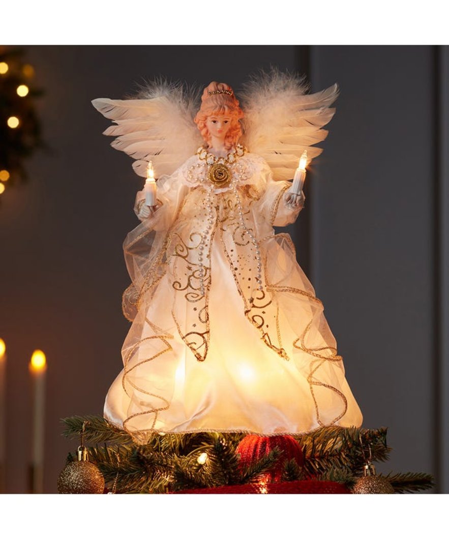 Christmas Vintage Look 12&quot; UL 10-Light Ivory and Gold Angel Treetop