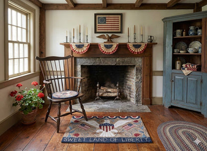 Sweet Land of Liberty Hooked Chair Pad - 14.5" Primitive Americana Decor - The Primitive Pineapple Collection