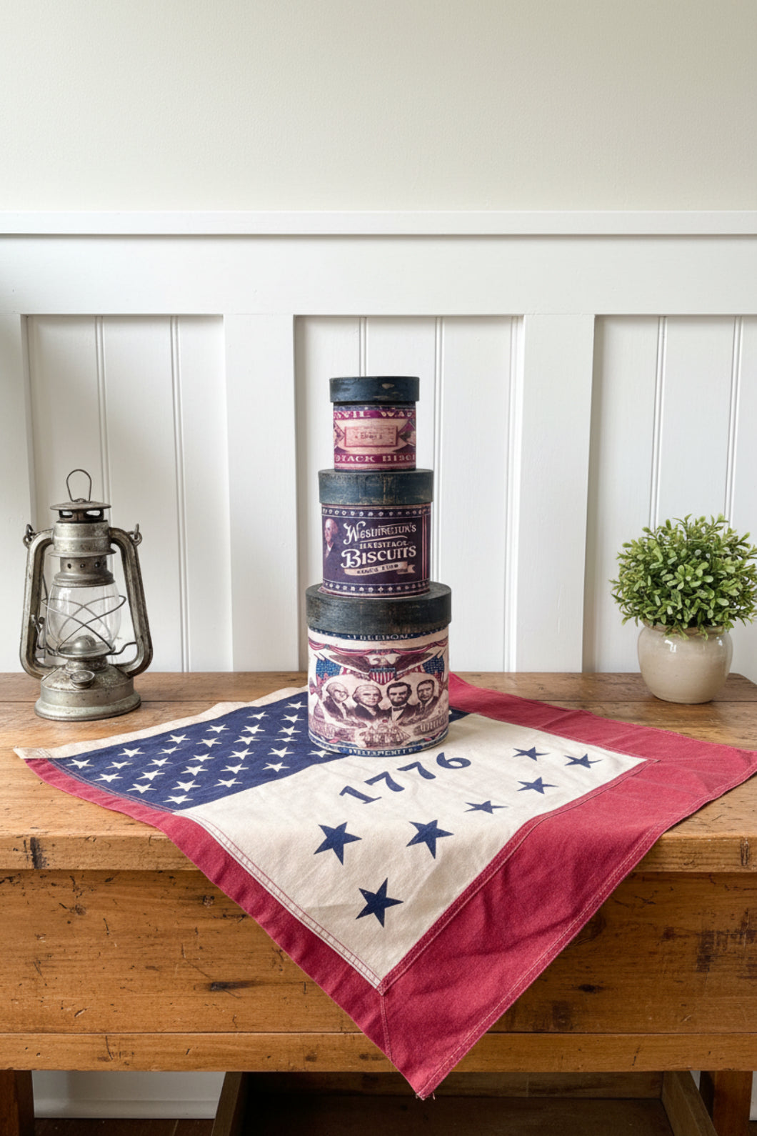 Primitive USA Patriotic Three Stack Round Box Set