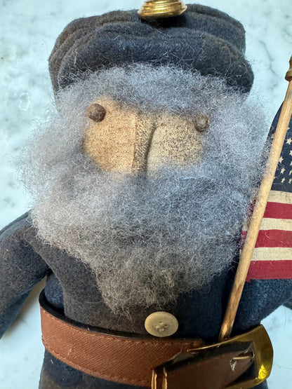 Primitive Farmhouse Handcrafted Civil War Soldier USA Flag Rag Doll 18&quot;