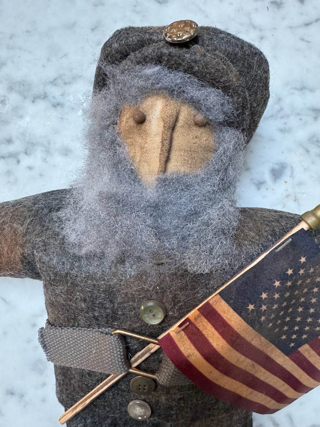 Primitive Farmhouse Handcrafted Civil War Soldier USA Flag Rag Doll 18&quot;