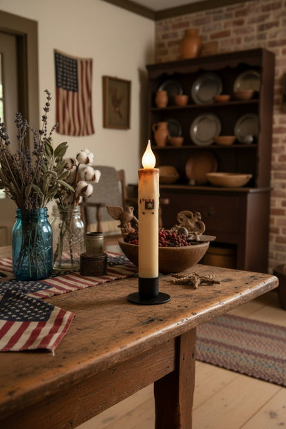 7" Flameless Americana Sheep LED Timer Taper Candle - The Primitive Pineapple Collection
