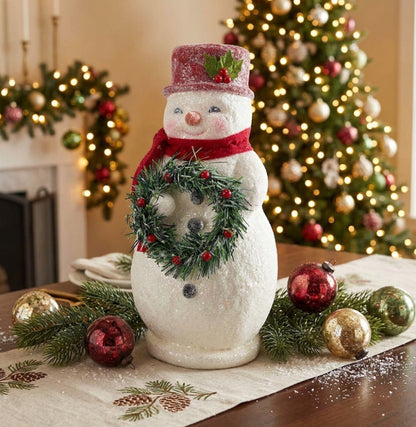 Primitive Christmas 12" Snow Woman with Wreath Figurine