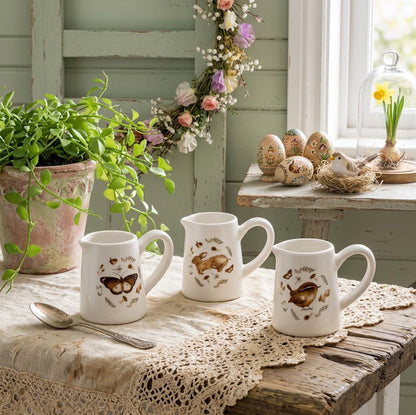 Primitive Farmhouse Mini Creamer Set - Bird, Butterfly, Rabbit 3" H
