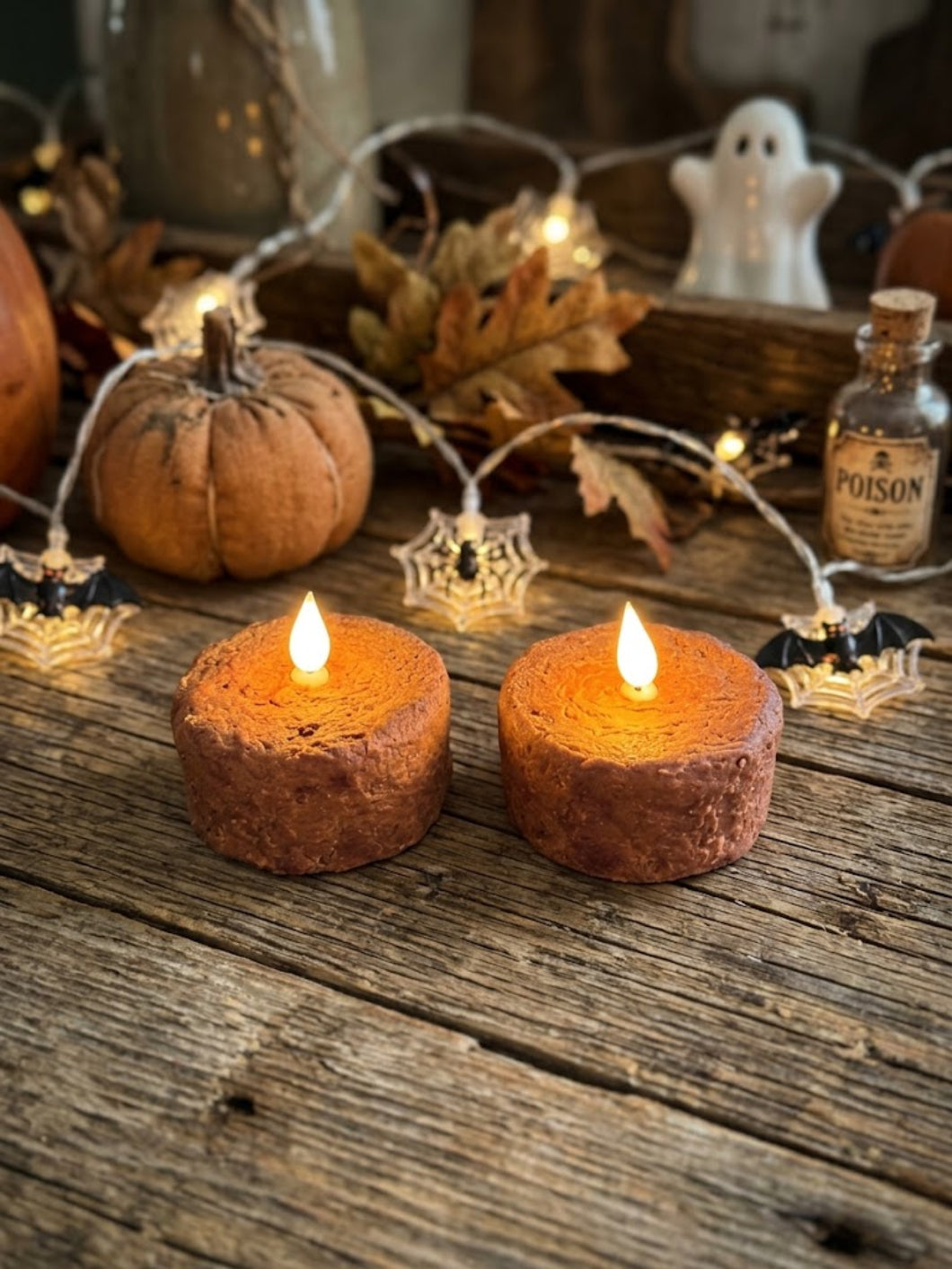 Halloween/ Fall 2 pc Orange Cake LED Tea Lights with Timer