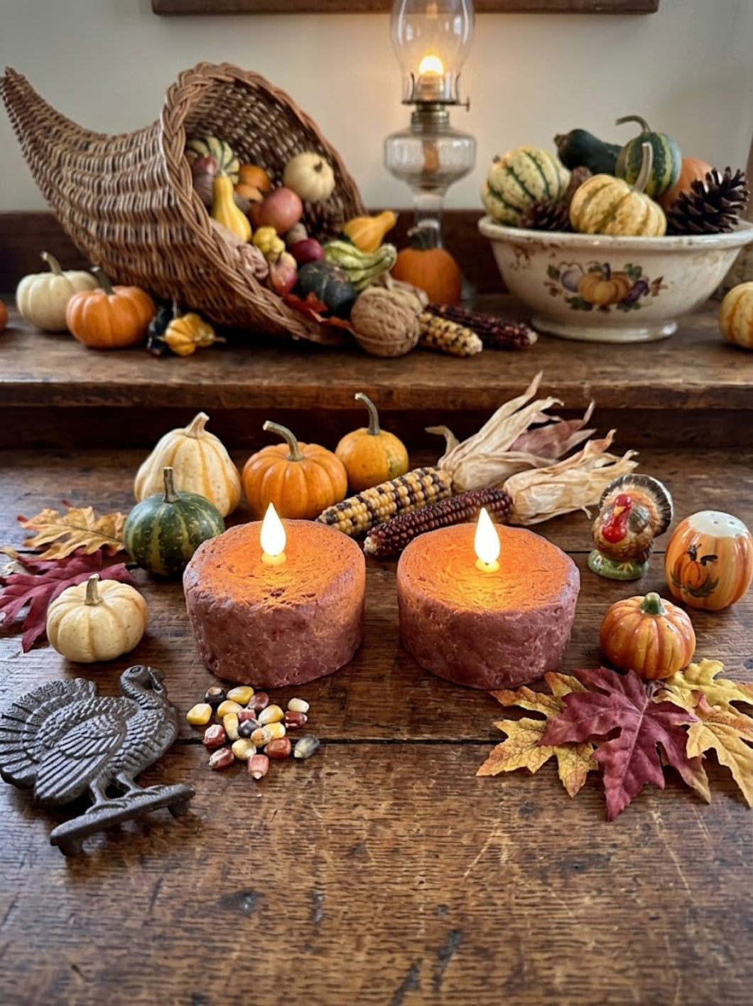 Halloween/ Fall 2 pc Orange Cake LED Tea Lights with Timer