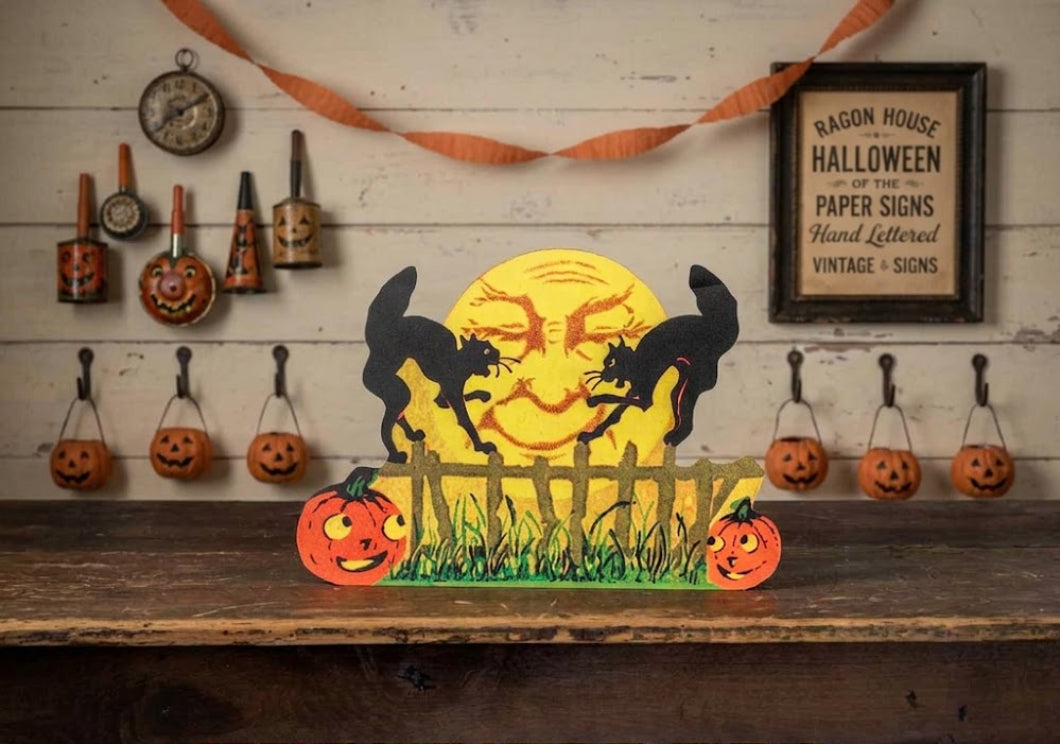 Primitive Ragon House Halloween Retro Vintage Cats on Fence Metal Sign