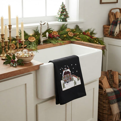 Home for the Holidays Saltbox Christmas Kitchen Towel