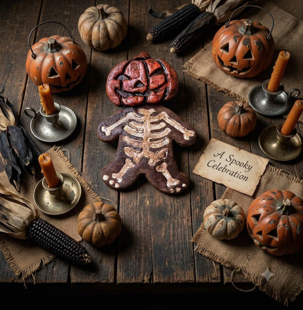 Primitive Faux Halloween Jack O Lantern Skeleton Cookie Bowl Fillers 5"