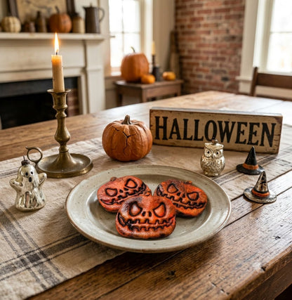 Primitive Halloween 3” Handmade Scary Jack O Lantern Cookie Bowl Fillers 3pc