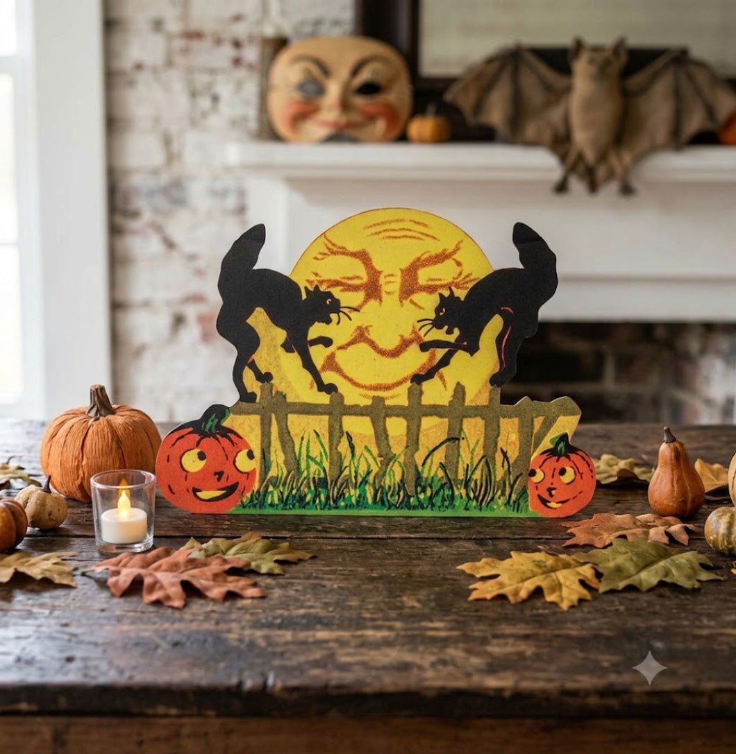 Primitive Ragon House Halloween Retro Vintage Cats on Fence Metal Sign - The Primitive Pineapple Collection