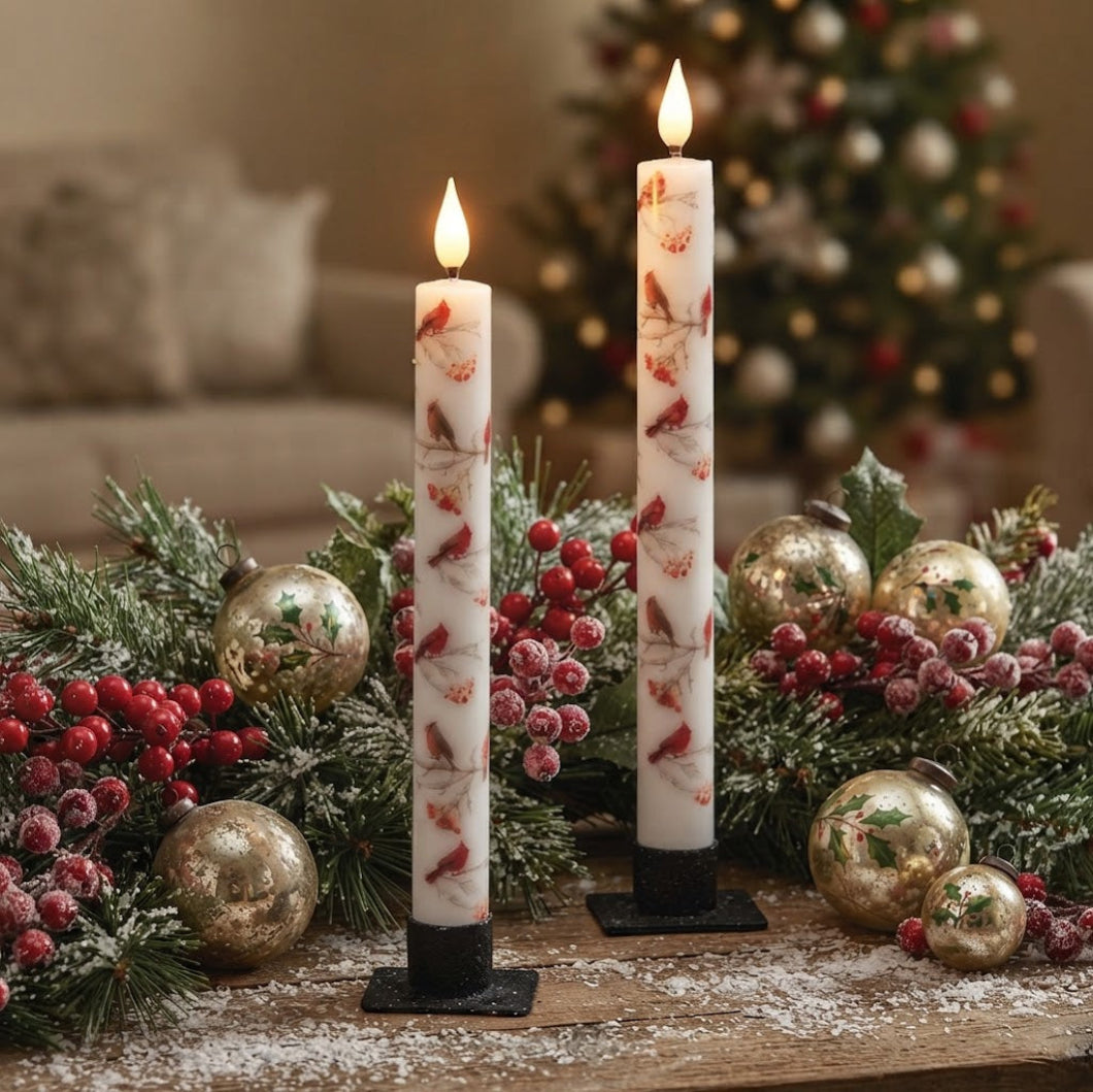 Christmas Cardinal Timer Taper Candles, Set of 2, 10 Inch