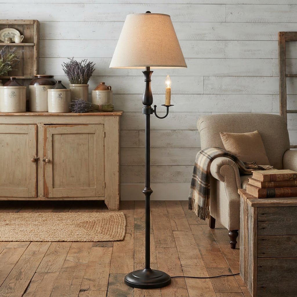 50" Black Chandler Floor Lamp with Side Arm - The Primitive Pineapple Collection