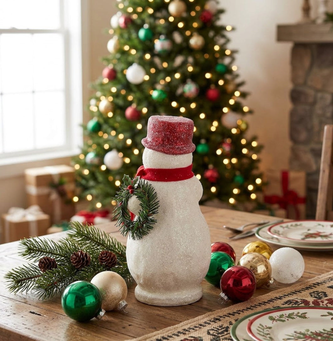 Primitive Christmas 12" Snow Woman with Wreath Figurine