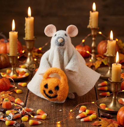 Primitive Country Halloween Felt Ghost Mouse