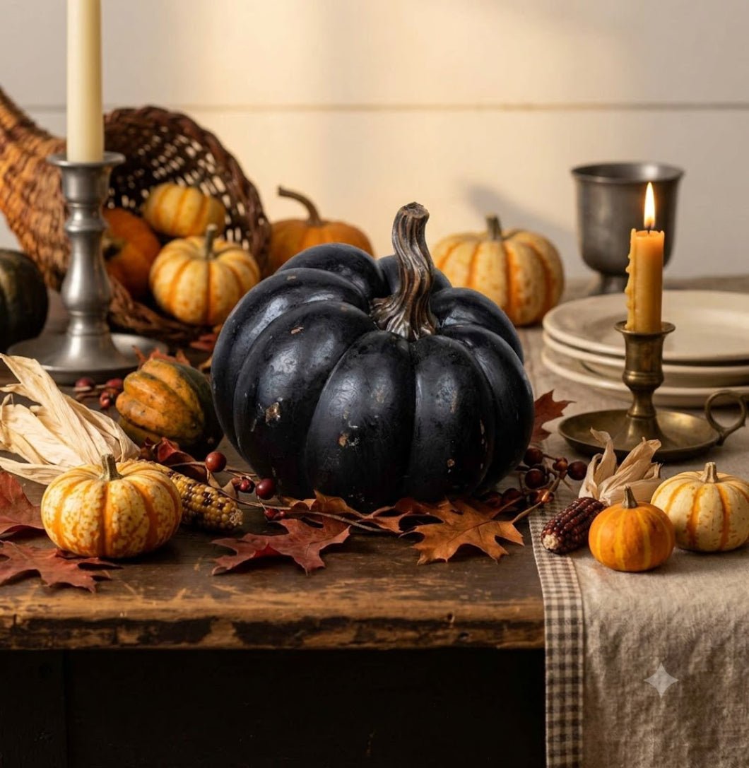 Ragon House Fall 5.25" Life Like Black Resin Pumpkin w/ Twisted Stem - The Primitive Pineapple Collection