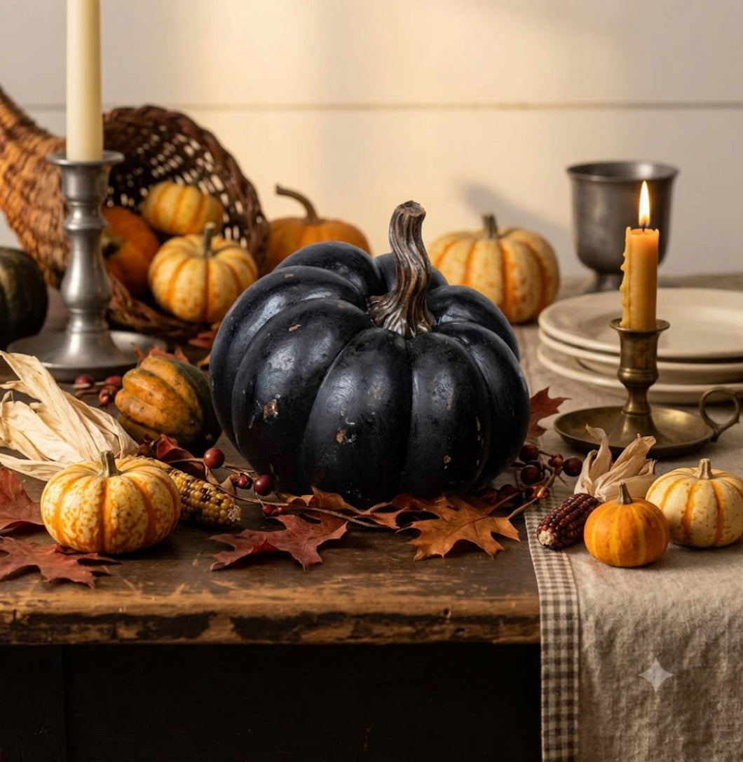 Ragon House Fall 5.25" Life Like Black Resin Pumpkin w/ Twisted Stem
