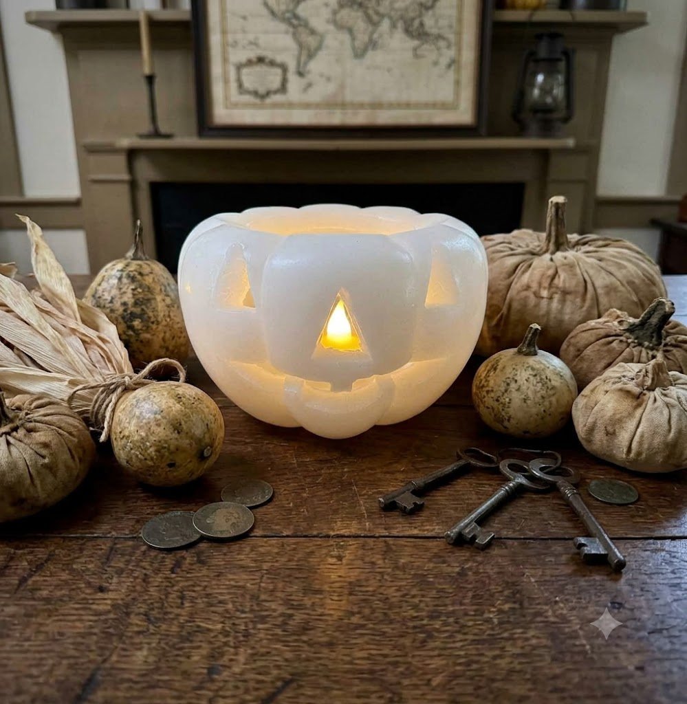 Fall Halloween 5" LED Short Jack O Lantern Candle w/ Timer - The Primitive Pineapple Collection