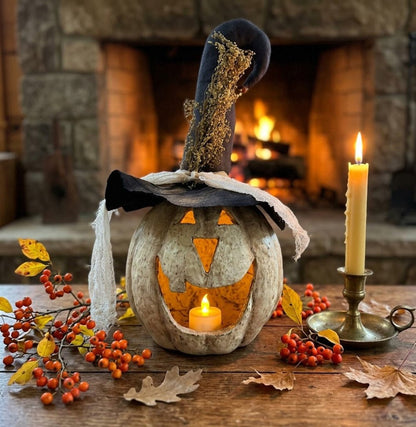 Ragon House Halloween Fall Collectable 11” White Big Mouth Pumpkin Luminary - The Primitive Pineapple Collection
