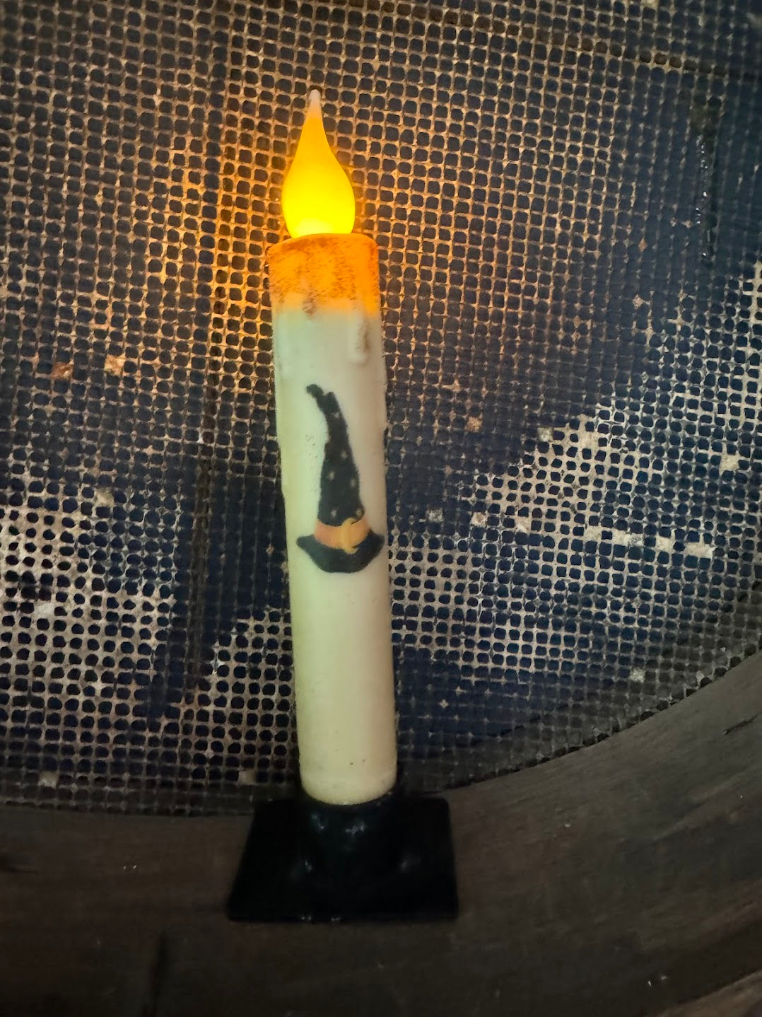 Primitive Handcrafted 7&quot; Witches Hat Battery Led Timer Taper Candle