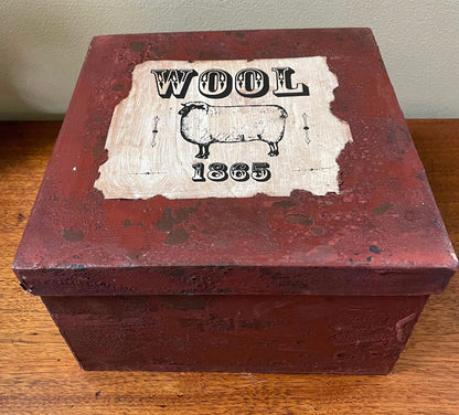 Primitive Colonial Handcrafted Wool Box with Sheep