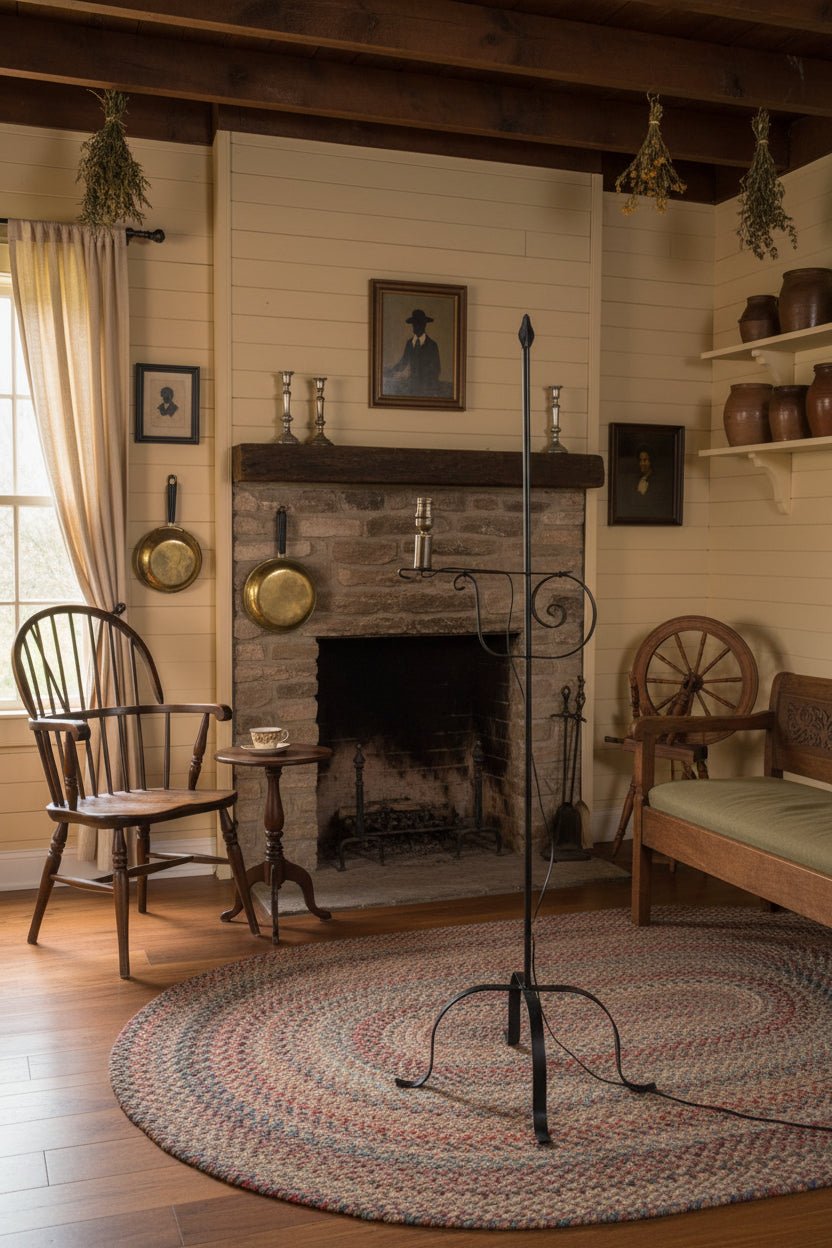 Primitive Hand Forged Black Wrought Iron Floor Lamp USA - The Primitive Pineapple Collection