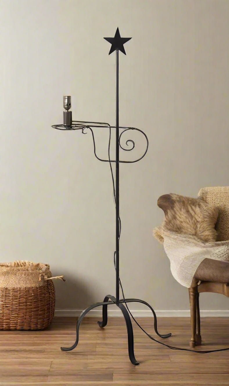 Primitive Wrought Iron Adjustable Floor Lamp with Star Top USA - The Primitive Pineapple Collection