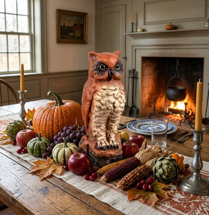 Ragon House 10" Vintage Orange Owl Figurine – Fall &amp; Halloween Centerpiece - The Primitive Pineapple Collection