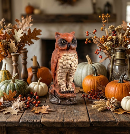 Ragon House 10" Vintage Orange Owl Figurine – Fall &amp; Halloween Centerpiece - The Primitive Pineapple Collection