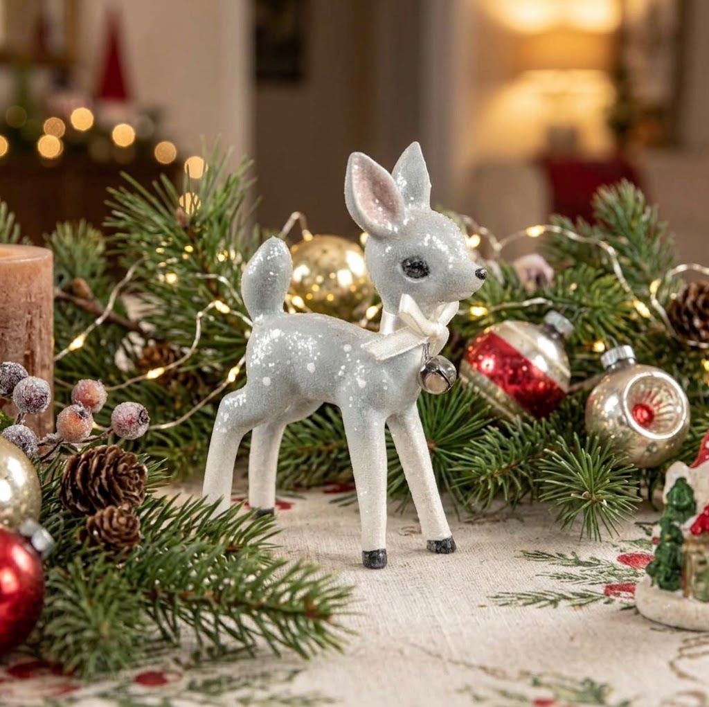 Ragon House Retro Blue Deer Christmas Figurine, 5"