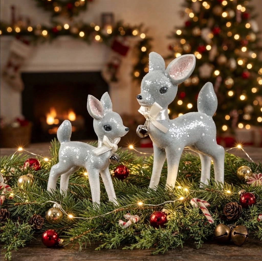 Ragon House Retro Blue Deer Christmas Figurine, 5"