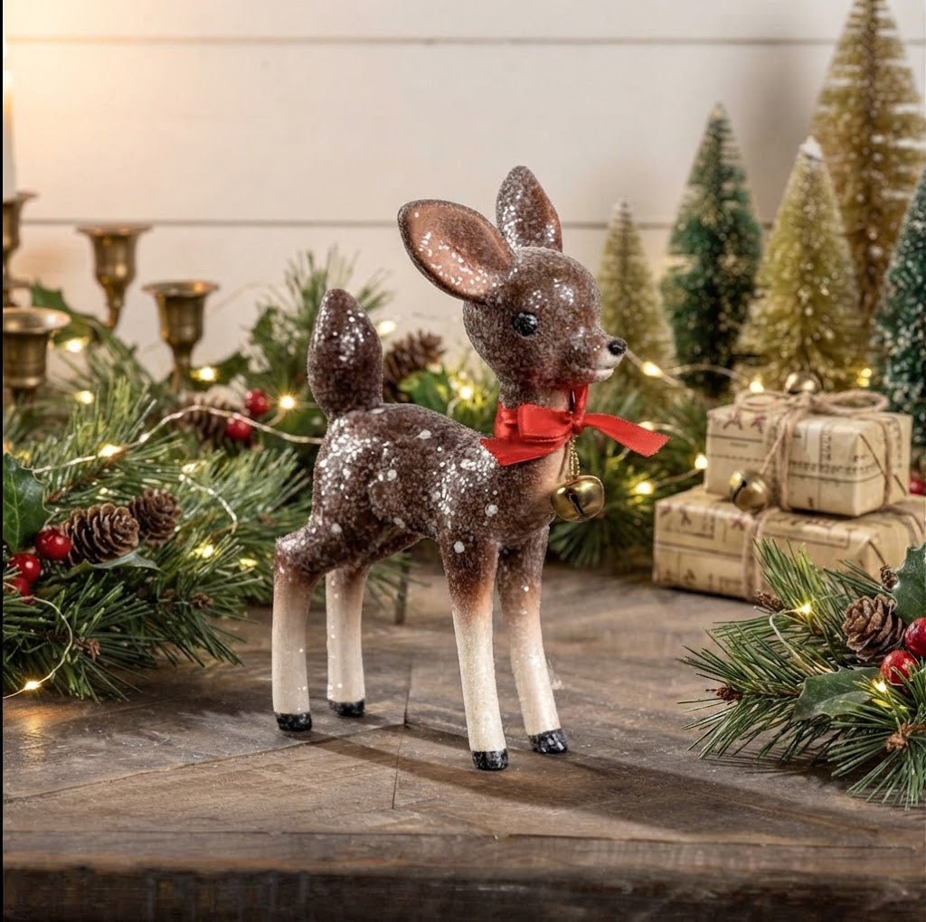 Ragon House Retro Brown Deer Christmas Figurine, 6.5"