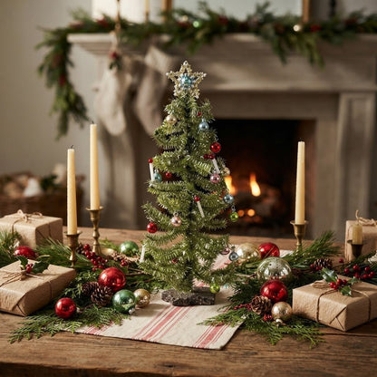Ragon House 11" Decorated Green Tinsel Christmas Tree - The Primitive Pineapple Collection