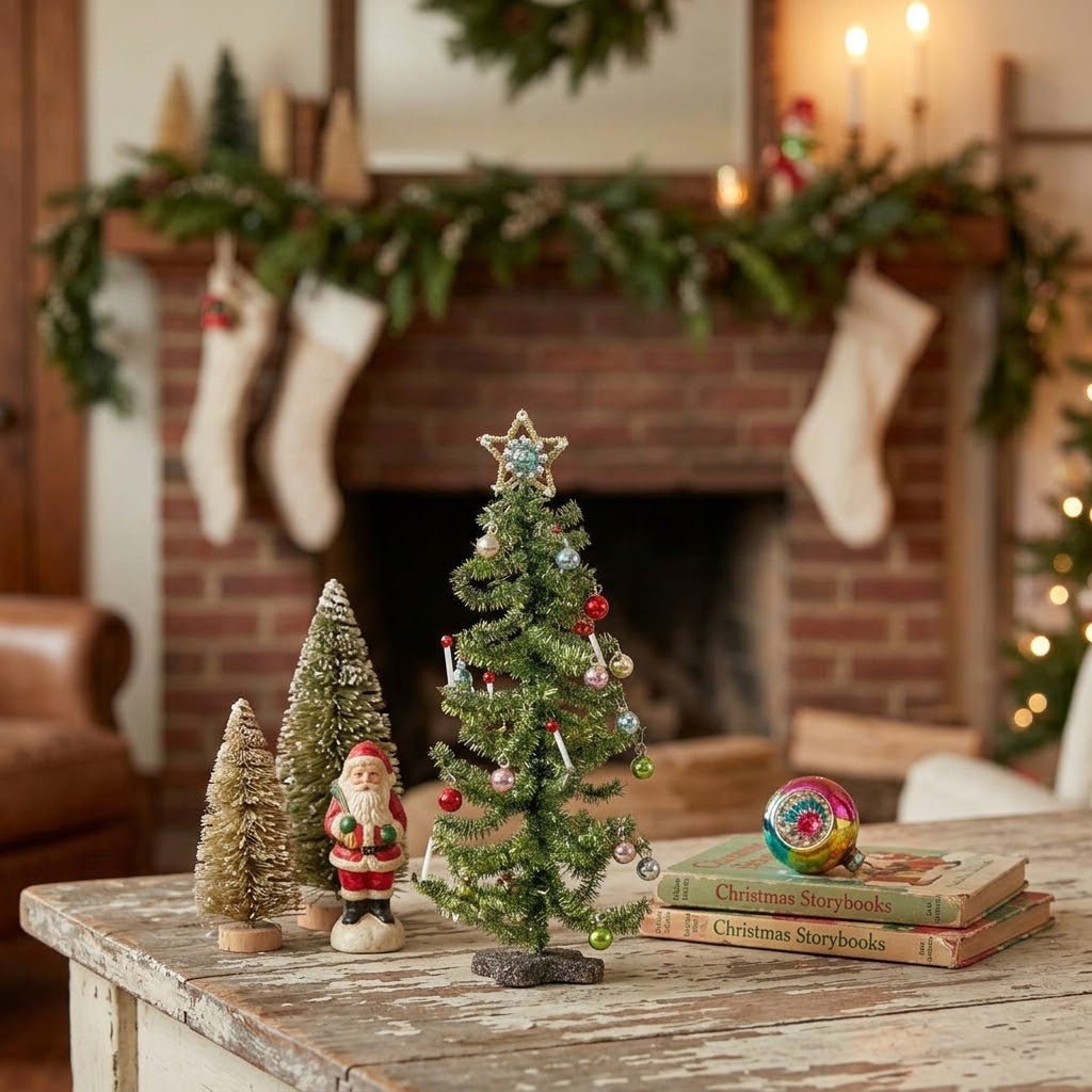 Ragon House 11" Decorated Green Tinsel Christmas Tree - The Primitive Pineapple Collection