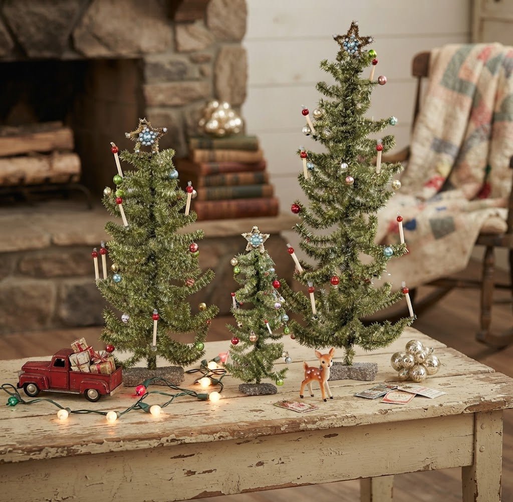 Ragon House 11" Decorated Green Tinsel Christmas Tree - The Primitive Pineapple Collection