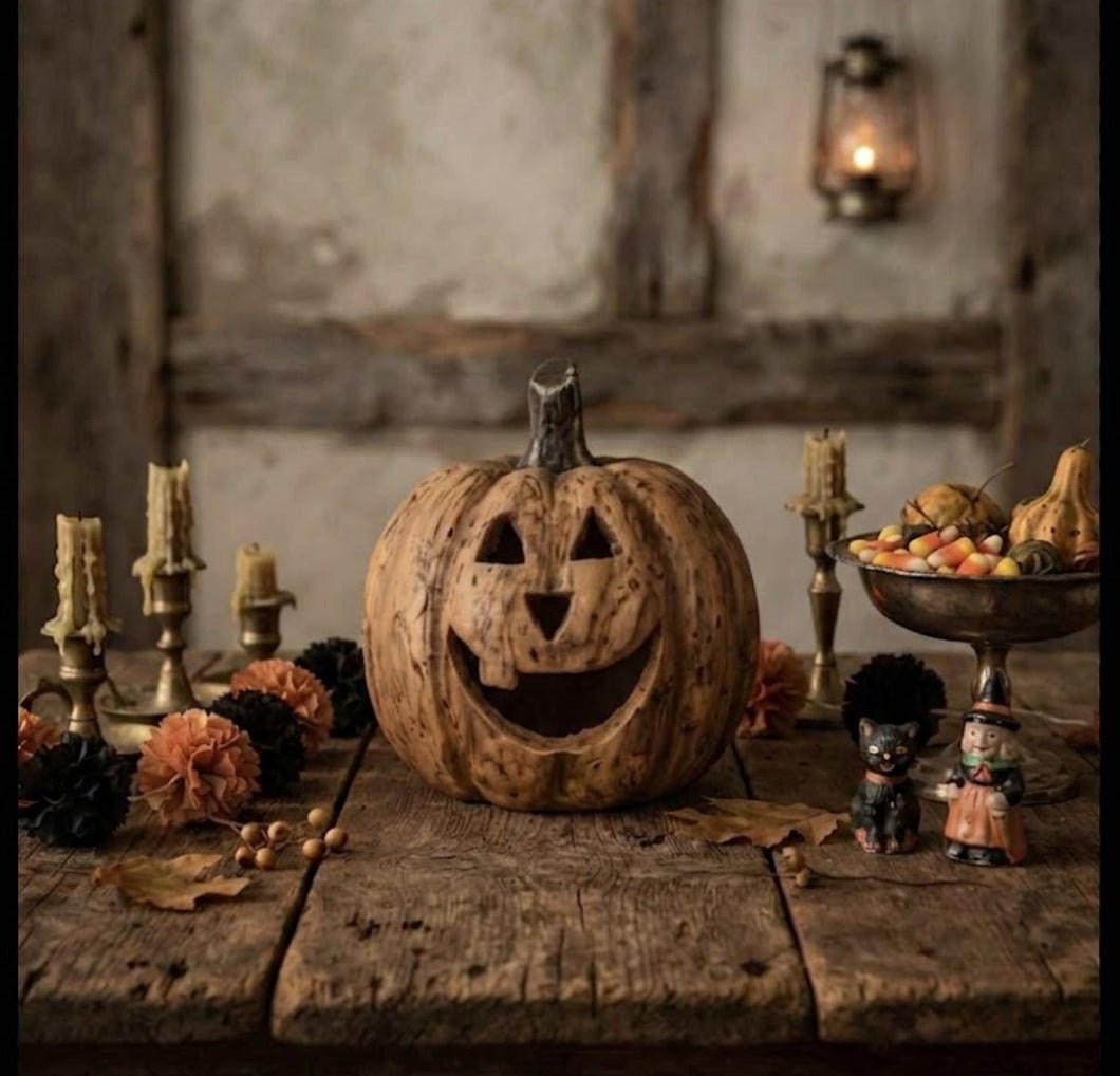 Ragon House Mache 5.5" Terra Cotta Big Mouth Pumpkin Jack O Lantern Halloween - The Primitive Pineapple Collection