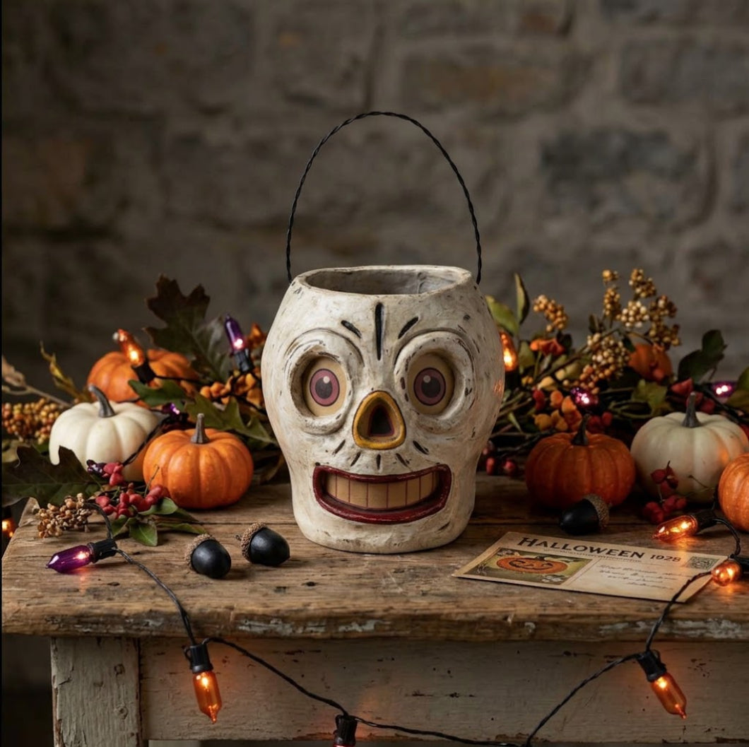 Ragon House Halloween Vintage Look Skeleton Candy Container w/Handle