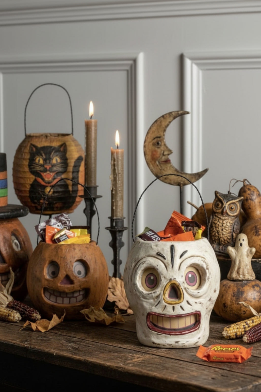Ragon House Halloween Vintage Look Skeleton Candy Container w/Handle