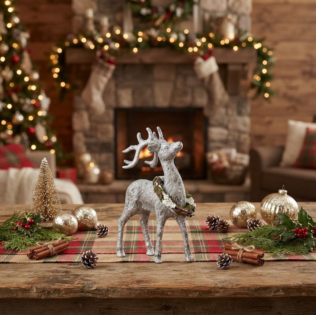 Ragon House Glitter Standing Reindeer with Wreath 8.25"