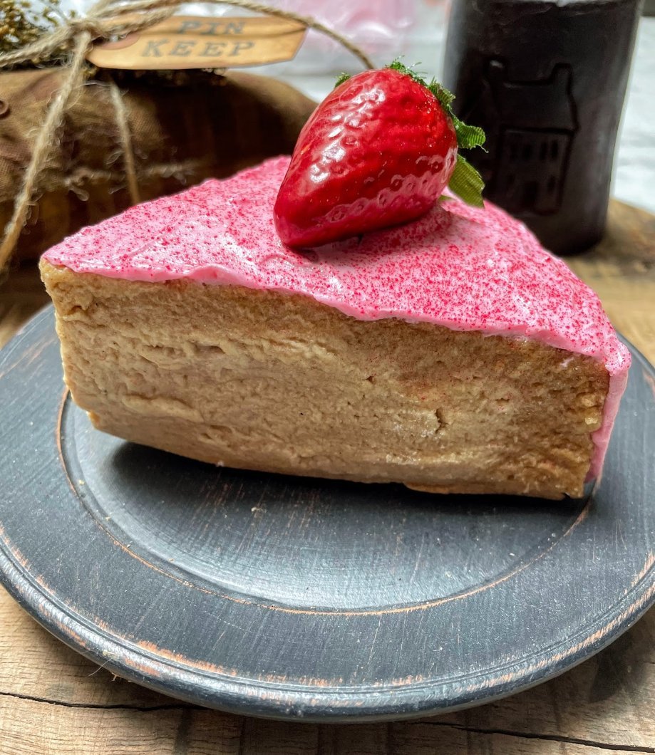 Handcrafted USA Primitive Colonial Yellow Cake Slice w/ Strawberry Frosting - The Primitive Pineapple Collection