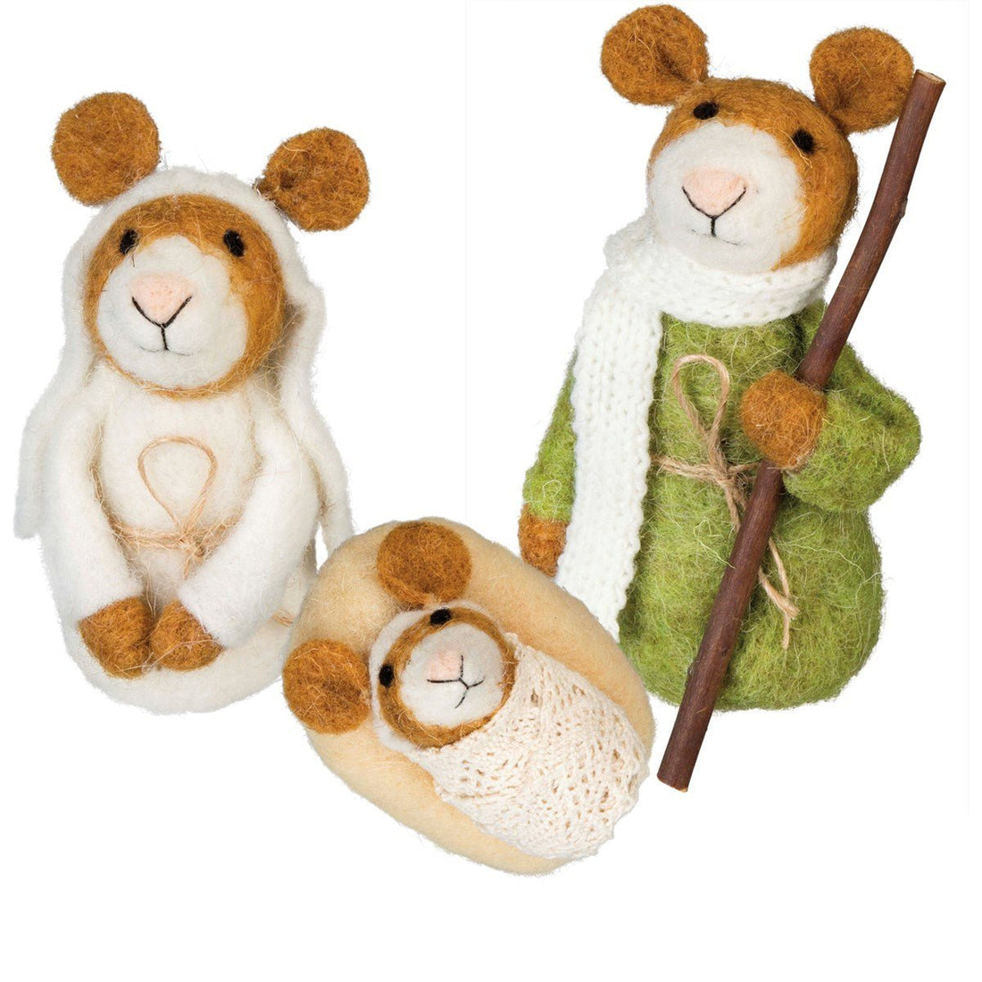 Christmas Primitive Felted Nativity Mice Mouse 3 pc - The Primitive Pineapple Collection