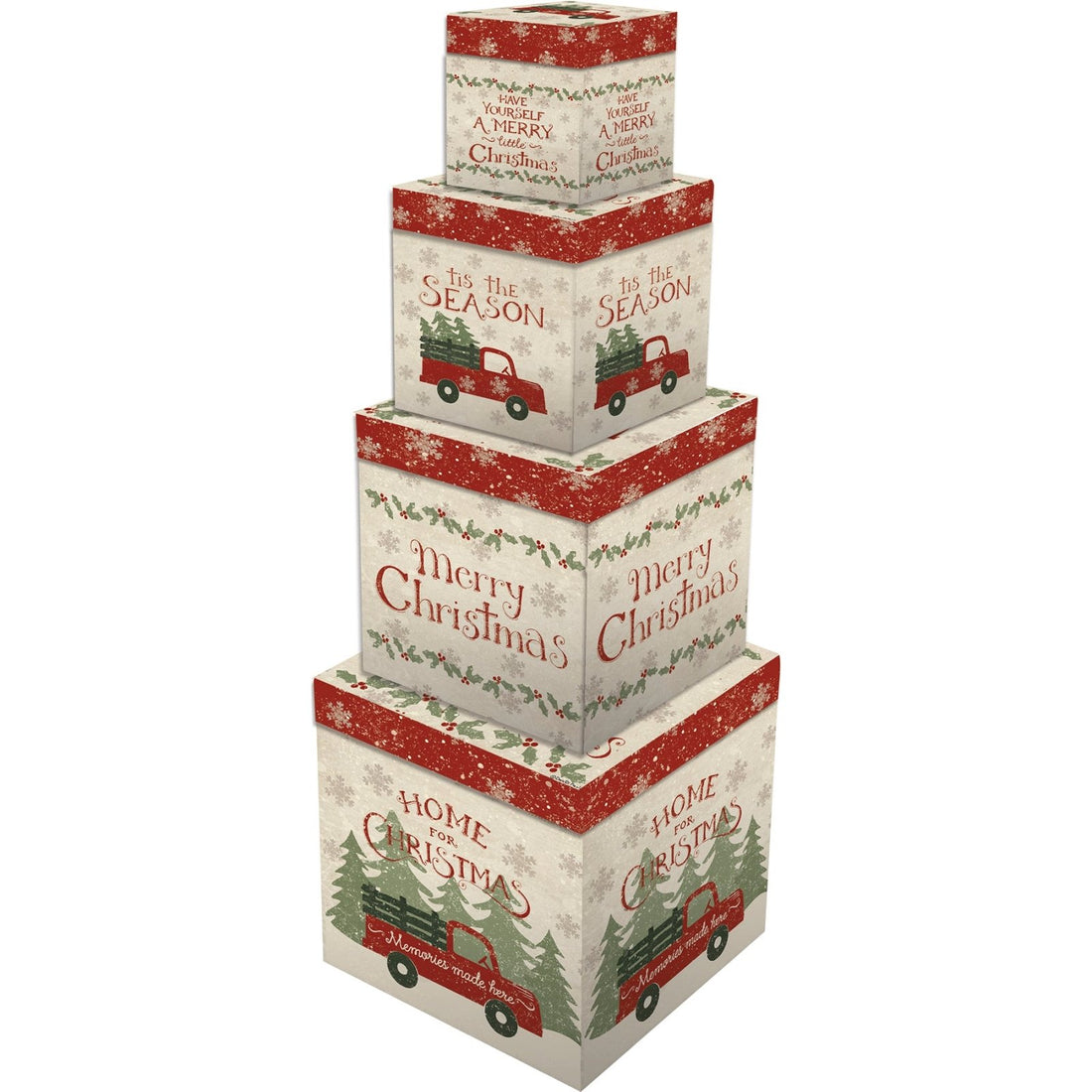 Christmas Vintage Look Red Truck Stacking Holiday Boxes 4 pc - The Primitive Pineapple Collection