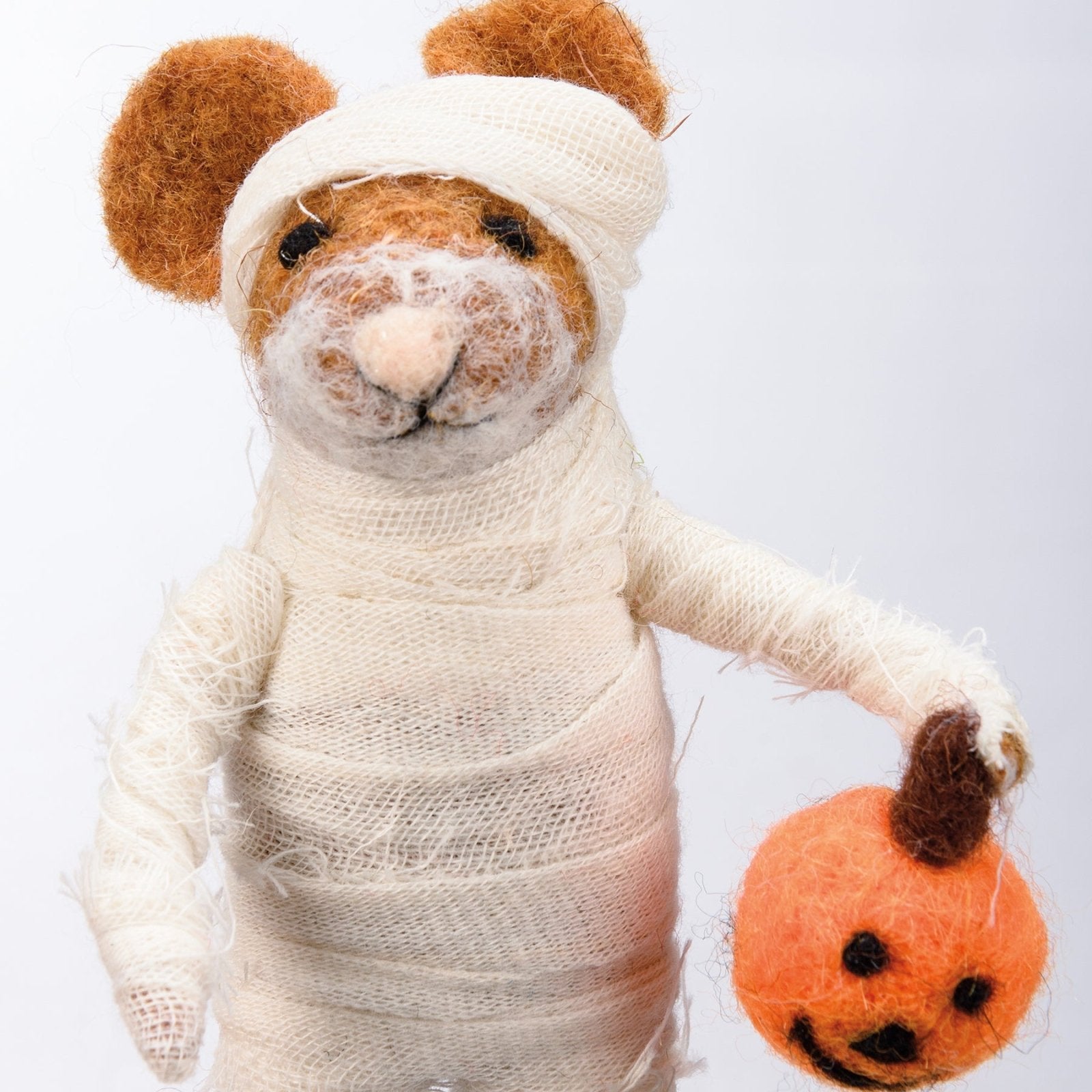 Primitive/Country Halloween Felt Mummy Mouse w/ Jack O Lantern ornament - The Primitive Pineapple Collection